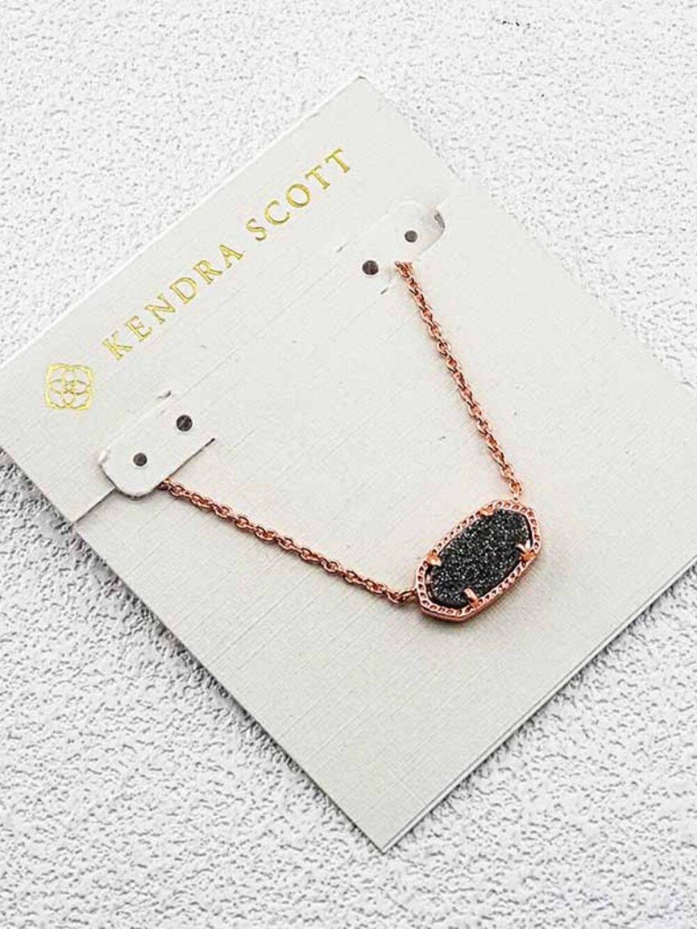 Kendra Scott Rose Gold Drusy Pendant Necklace with Black/Gray Druzy